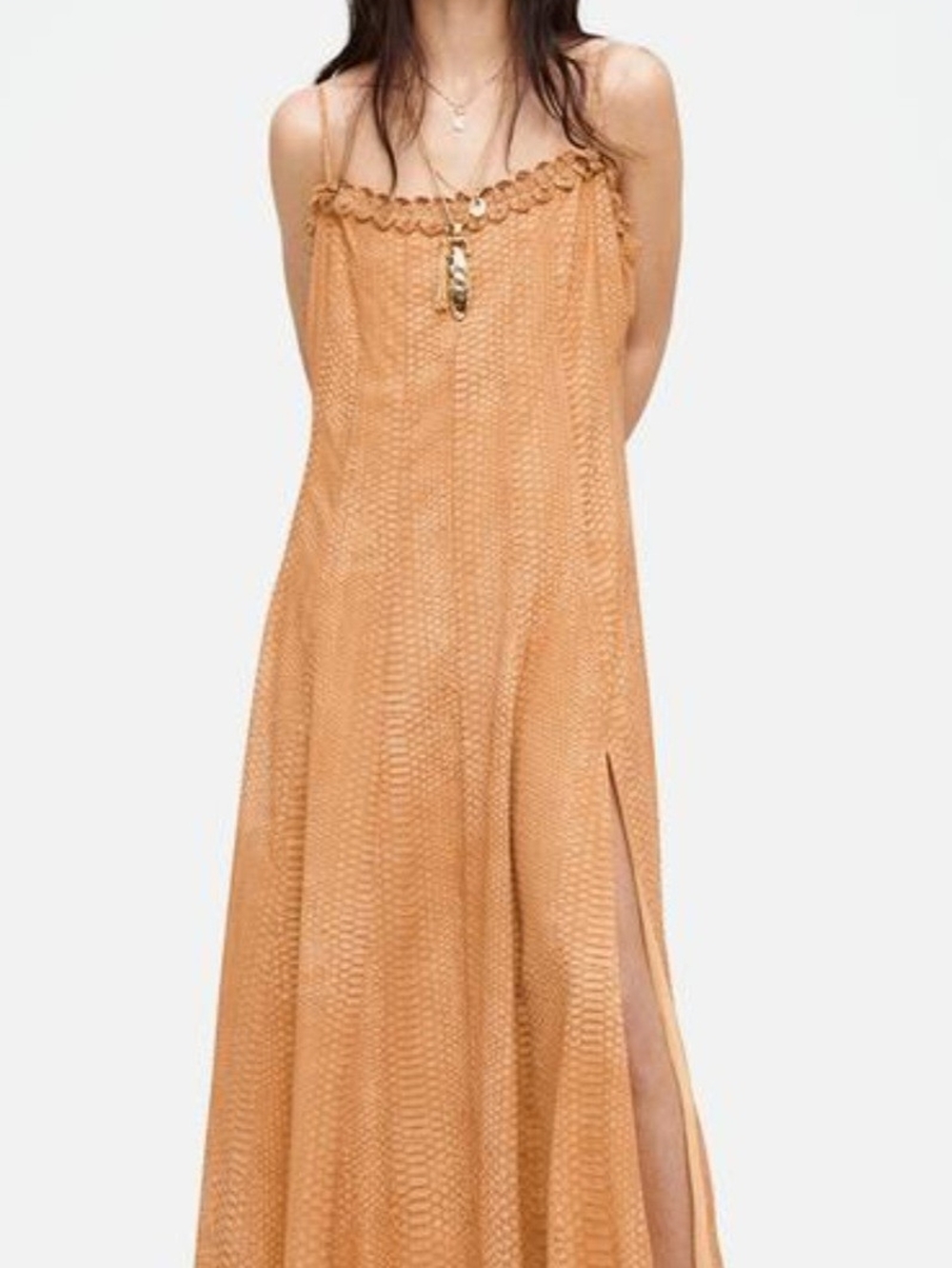 Strappy Chiffon Maxi Dress, Beige Snake Skin Pattern, Side Slit.  Small NWT